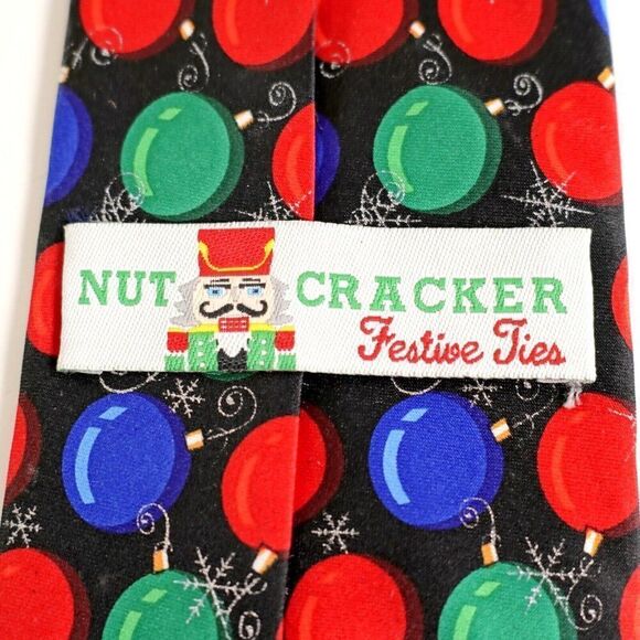 Hallmark Nutcracker Christmas Festive Ornament Black Red Print Polyester Tie - Picture 3 of 7